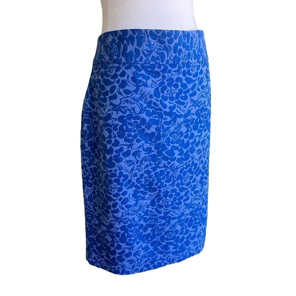 LOFT Blue Jacquard Floral Pencil Skirt Size 14
